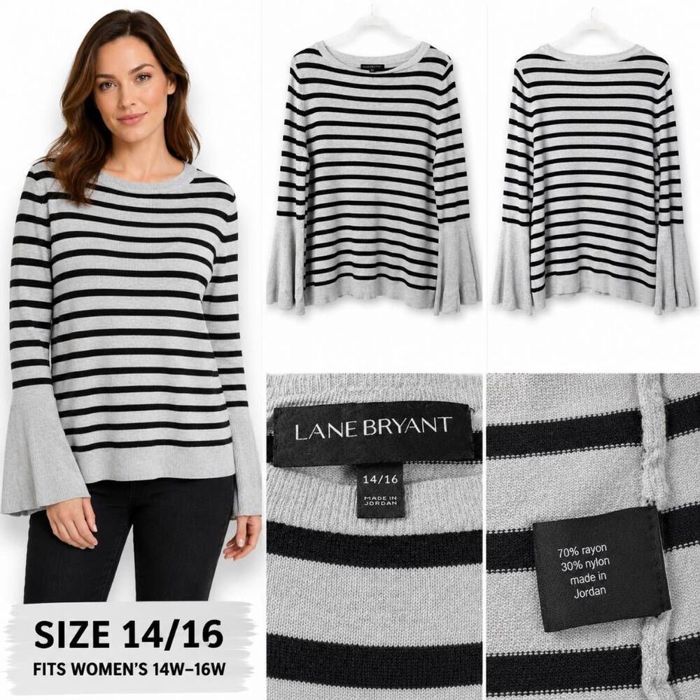Lane Bryant Black White Striped Sweater 14/16